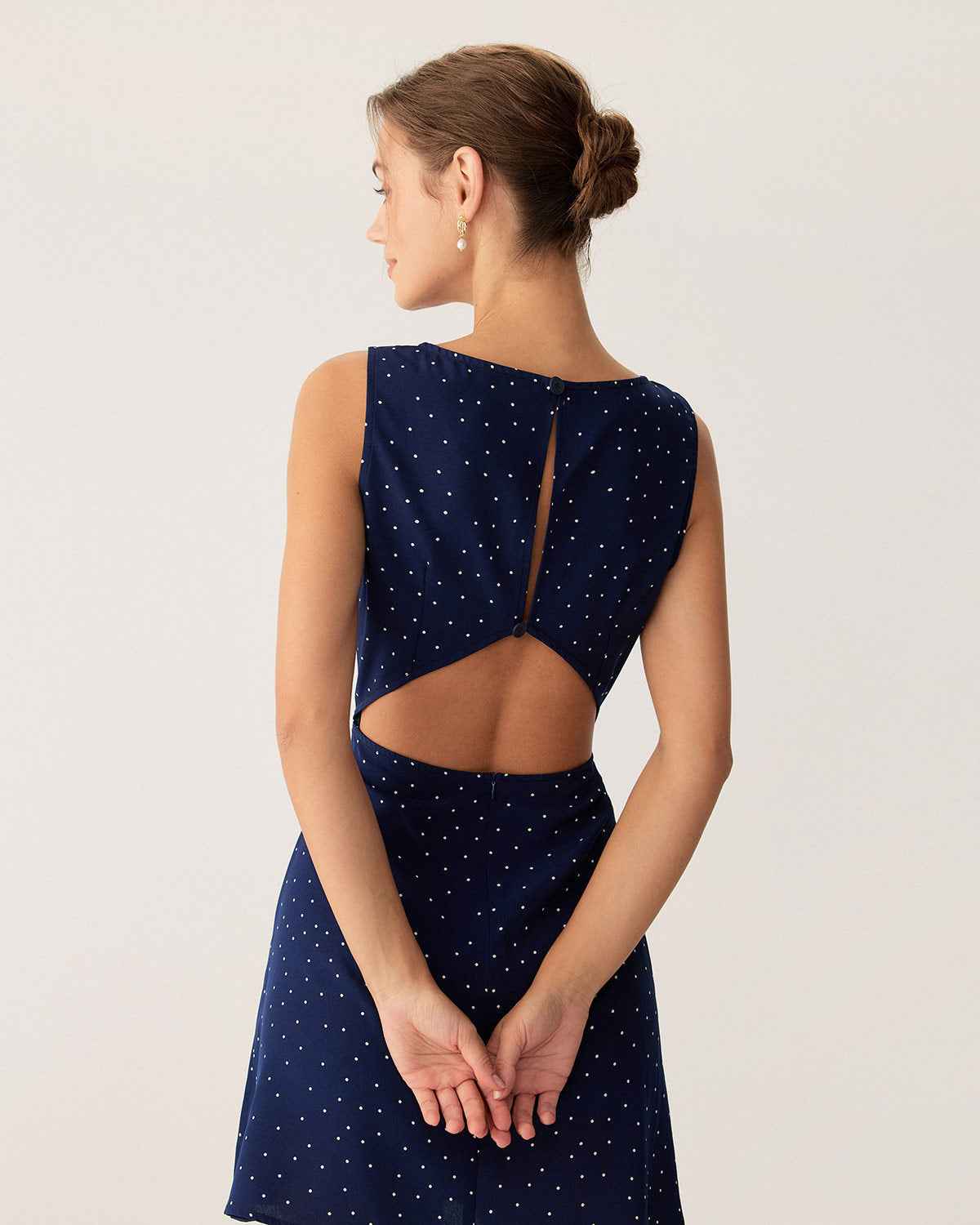 Blue Polka Dot Sleeveless Cut Out Mini Dress