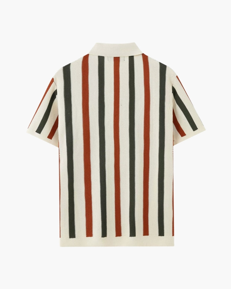Multicolour Vertical Stripe Pointelle Knit Polo