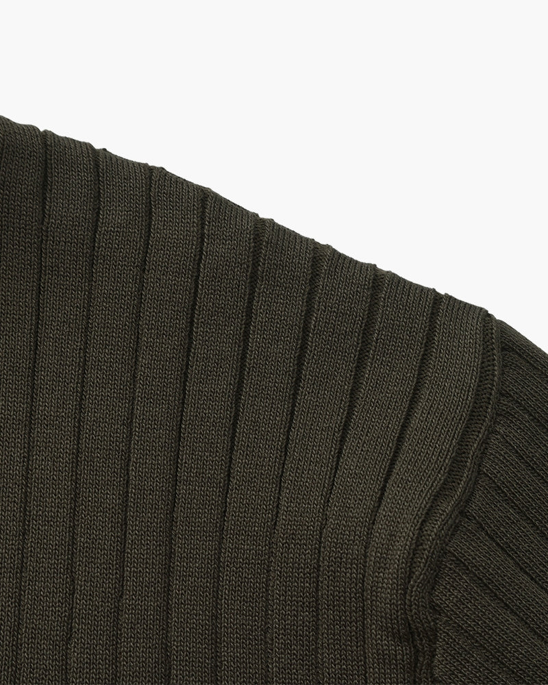 Open-Neck Ribbed Knit Polo