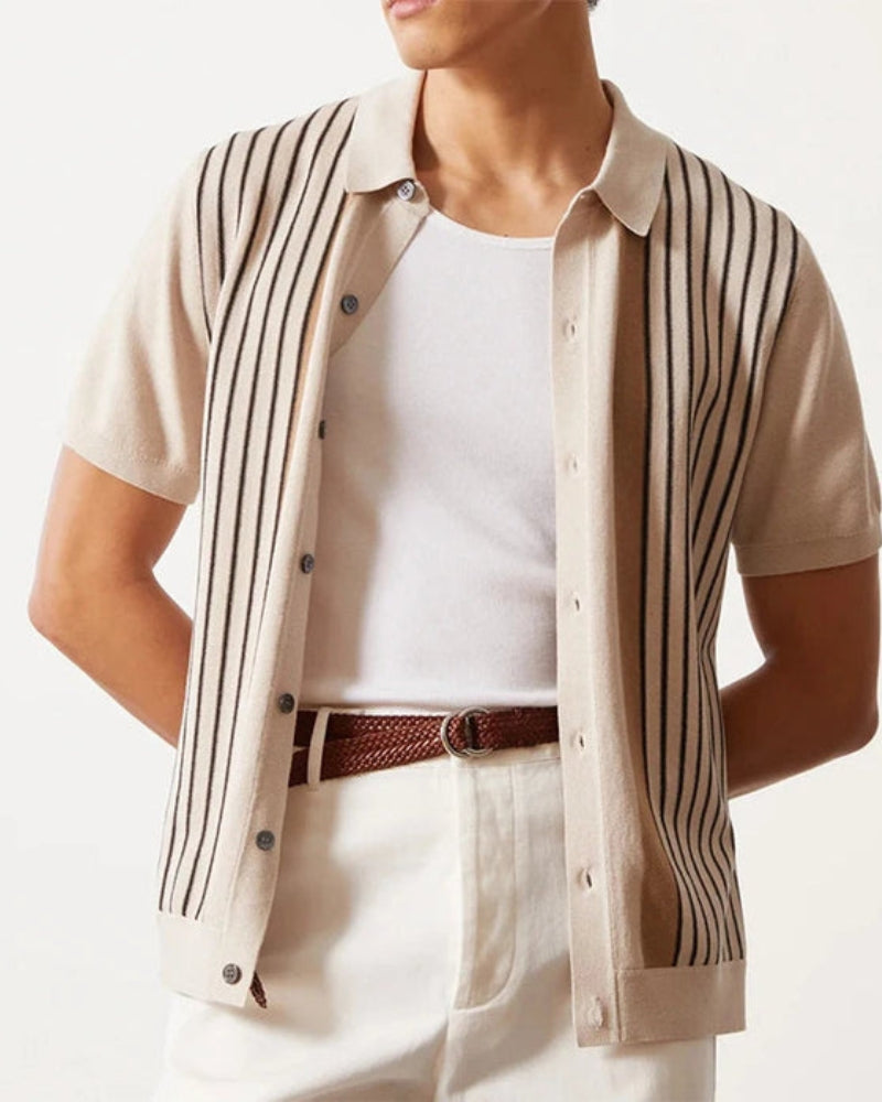 Contrast Vertical Stripe Knit Polo