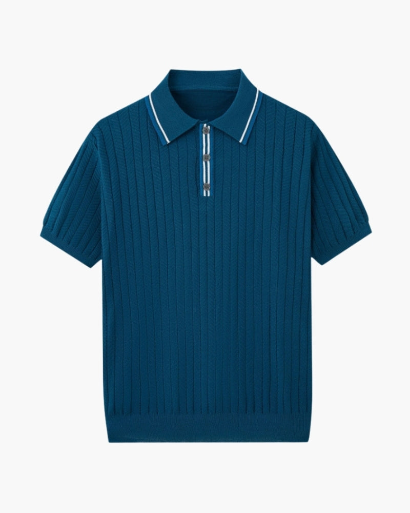 Herringbone Texture Knit Polo with Contrast Details