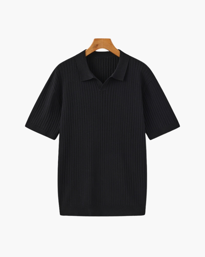Open-Neck Ribbed Knit Polo