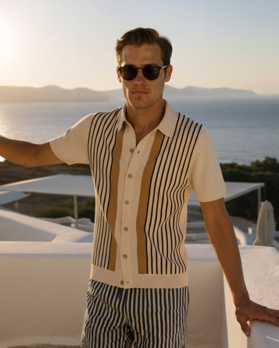 Contrast Vertical Stripe Knit Polo