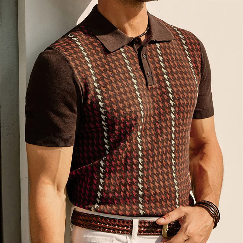 Men's Houndstooth Panel Knit Polo