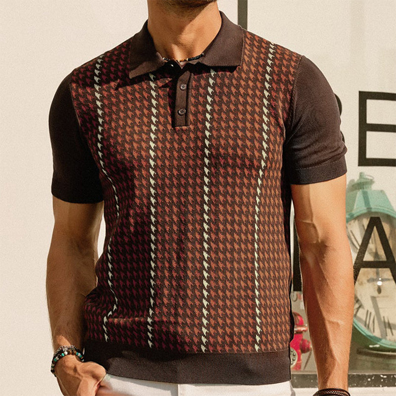Men's Houndstooth Panel Knit Polo
