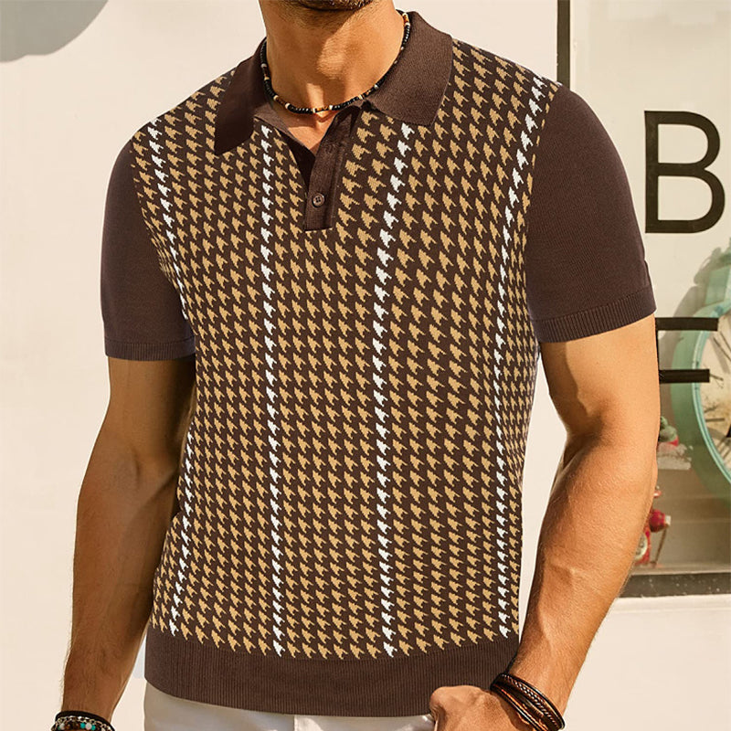 Men's Houndstooth Panel Knit Polo