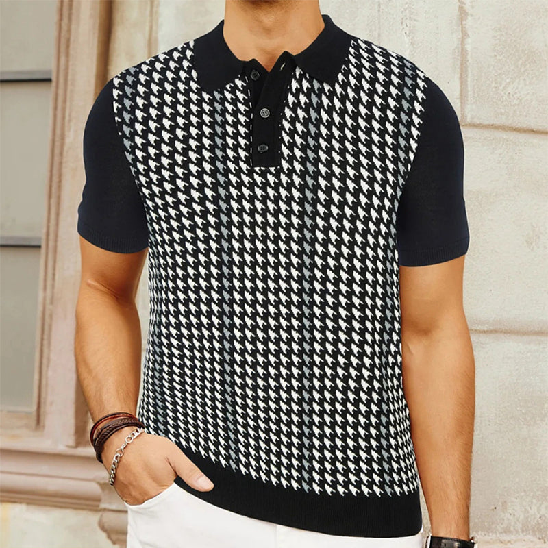 Men's Houndstooth Panel Knit Polo