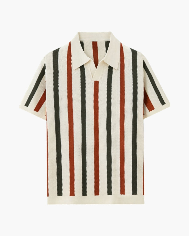 Multicolour Vertical Stripe Pointelle Knit Polo