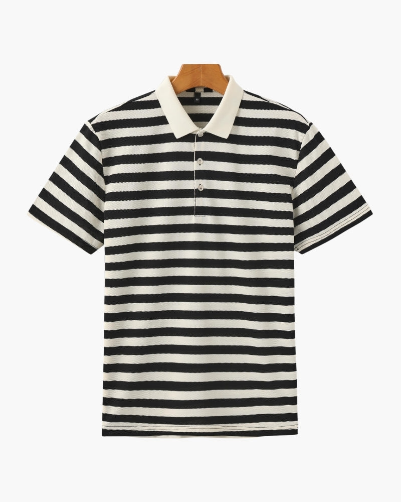 Horizontal Stripe Polo with Contrast Collar