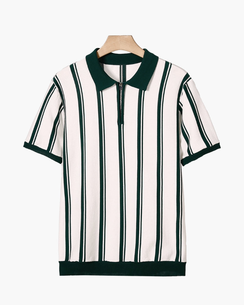 Contrast Vertical Stripe Half-Zip Knit Polo
