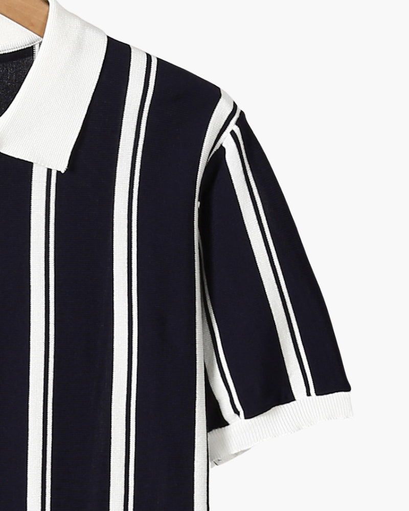 Contrast Vertical Stripe Half-Zip Knit Polo