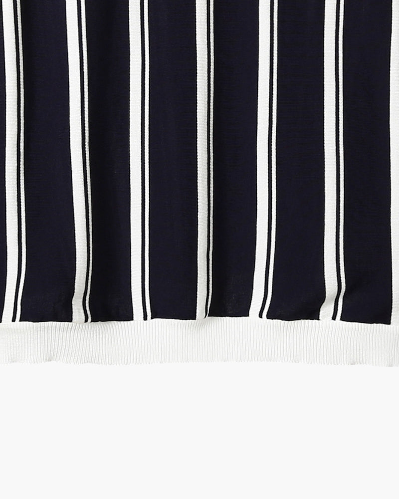 Contrast Vertical Stripe Half-Zip Knit Polo