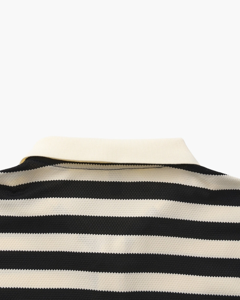 Horizontal Stripe Polo with Contrast Collar