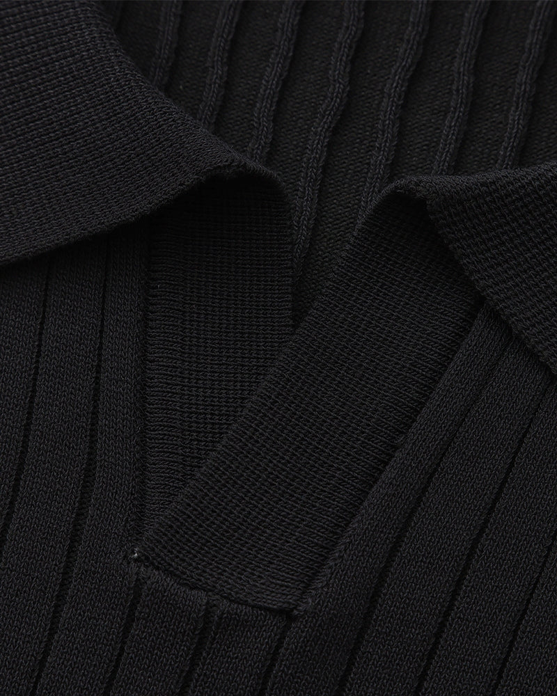 Open-Neck Ribbed Knit Polo