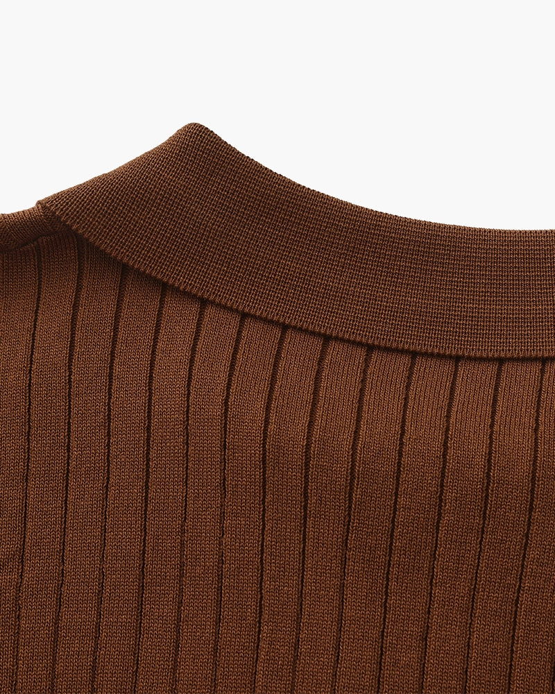 Open-Neck Ribbed Knit Polo