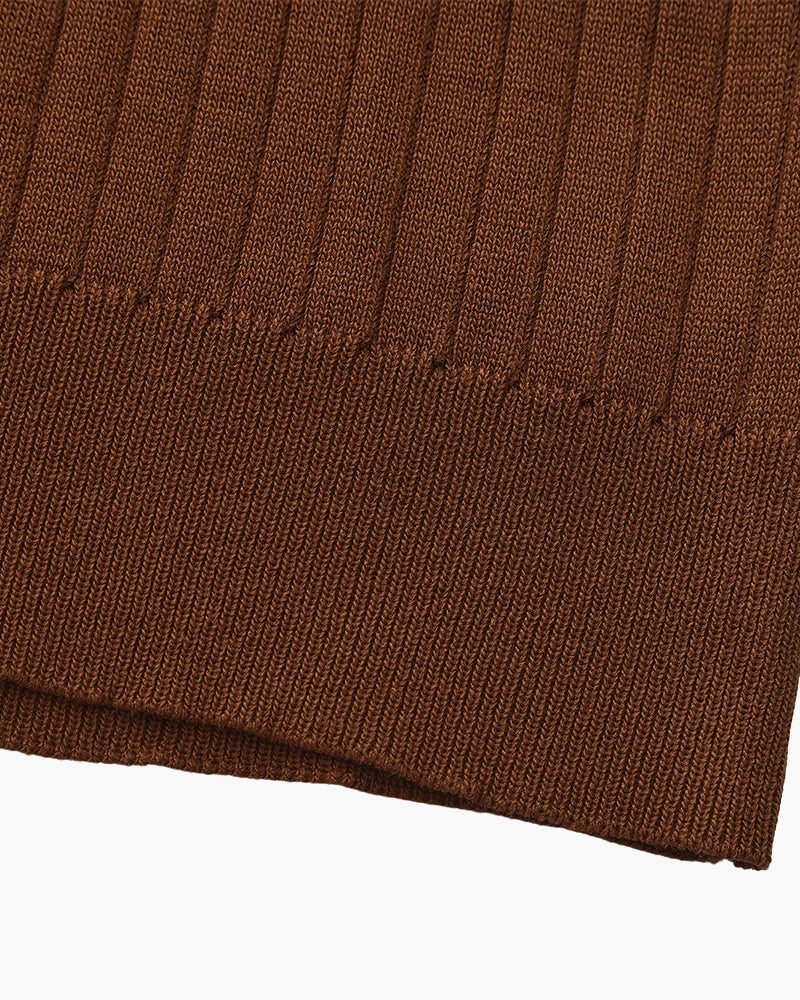 Open-Neck Ribbed Knit Polo