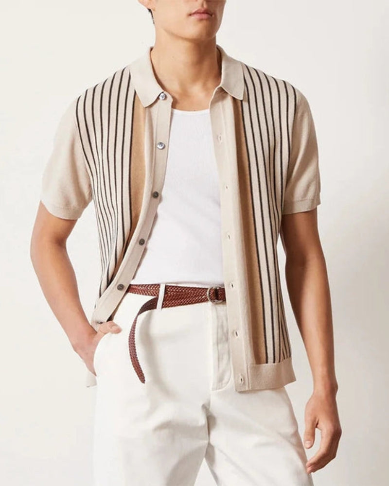 Contrast Vertical Stripe Knit Polo