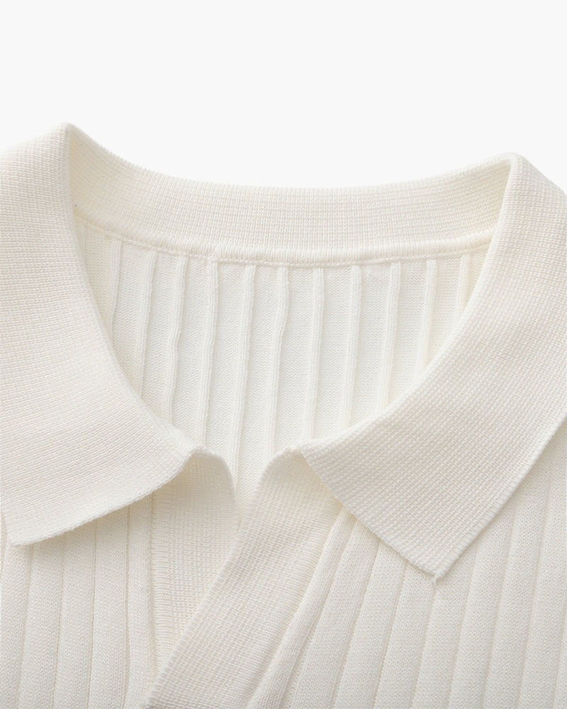 Open-Neck Ribbed Knit Polo