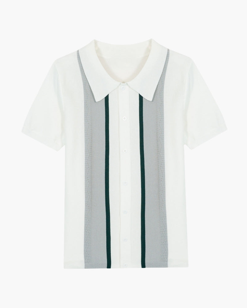 Contrast Vertical Stripe Knit Polo