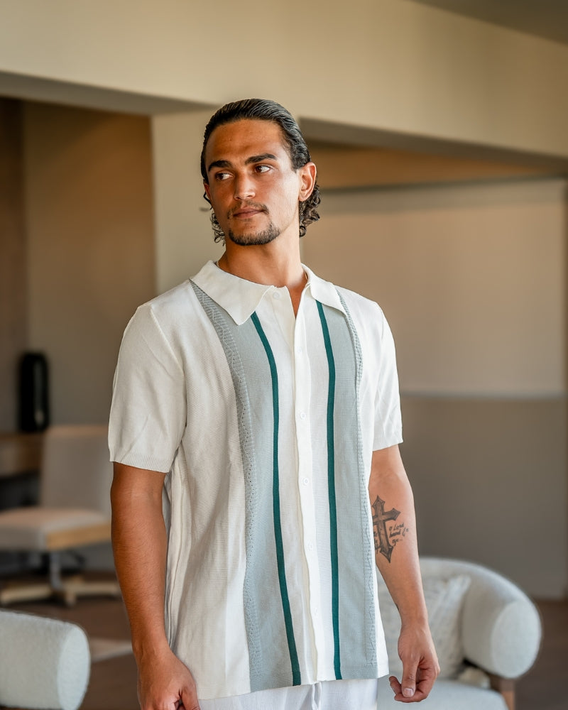 Contrast Vertical Stripe Knit Polo