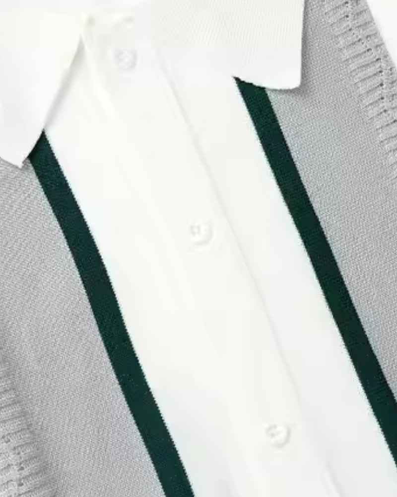 Contrast Vertical Stripe Knit Polo