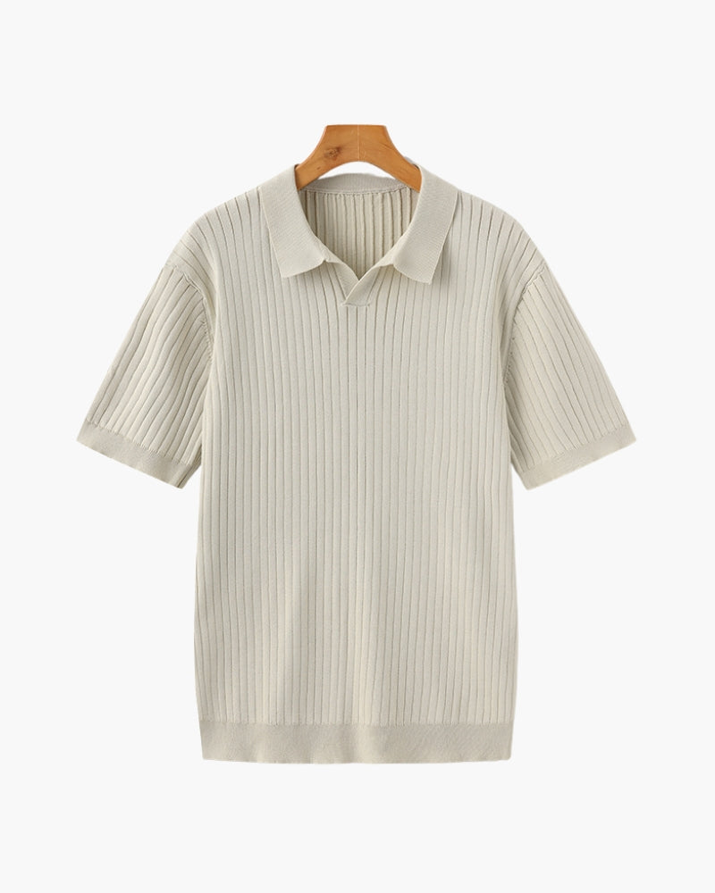 Open-Neck Ribbed Knit Polo