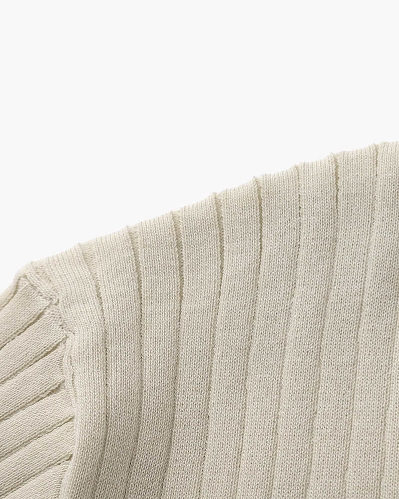 Open-Neck Ribbed Knit Polo