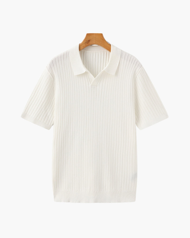 Open-Neck Ribbed Knit Polo