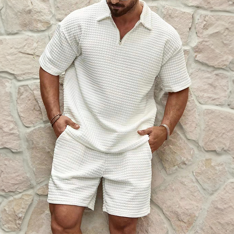 Waffle Zip Polo & Shorts Set